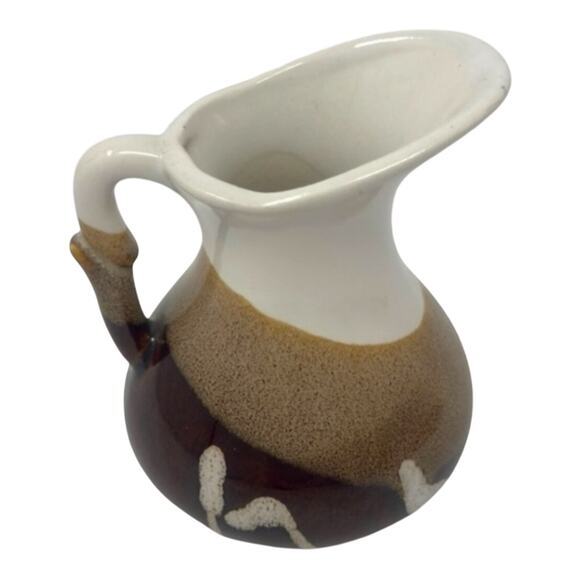Ceramic Decorative small Pitcher Brown Tan & White - Picture 4 of 7